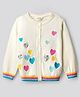 Bonfino 100% Cotton Knit Full Sleeve Front Open Sweater with Heart Embroidery & Sequin Detailing - White