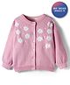 Bonfino 100% Cotton Knitted Full Sleeves Front Open Sweater with Floral Embroidery - Light Pink