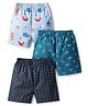 Babyhug Cotton Woven Above Knee Length Boxers With Fish & Bird Print Pack Of 3 - Navy Blue Teal Blue & Light Blue