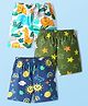Babyhug Cotton Woven Above Knee Length Boxer With Stars & Animal Print Pack Of 3 -Navy Blue White & Green