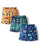 Babyhug Cotton Woven Above Knee Length Boxer with Check Animal & Cars Print Pack of 3 - Blue Yellow Green