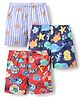 Babyhug Cotton Woven Above Knee Length Boxers with Animal Print Pack of 3 - Navy Blue Light Blue & Red
