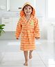 Babyhug Terry Cotton Knit Full Sleeves Bathrobe with Hood Striped Design & Dino Embroidery - Orange