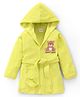Babyhug Terry Knit Full Sleeves Hooded Bathrobe with Bear Embroidery - Neon Green