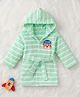 Babyhug Terry Cotton Knit Full Sleeves Bathrobe with Hood Stripe Design & Tiger Embroidery - Light Green