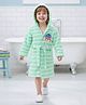 Babyhug Terry Cotton Knit Full Sleeves Bathrobe with Hood Stripe Design & Tiger Embroidery - Light Green