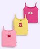MOONKIDS 100% Cotton Knit Pack Of 3 Sleeveless Cherries & Teddy Bear Printed Camisoles - Pink & Yellow