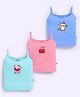 MOONKIDS 100% Cotton Knit Pack Of 3 Sleeveless Cherries & Cat Printed Camisoles - Blue & Pink