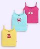 MOONKIDS 100% Cotton Knit Pack Of 3 Sleeveless Teddy Bear & Cat Printed Camisoles - Fuchsia Yellow & Blue
