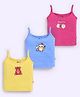 MOONKIDS 100% Cotton Knit Pack Of 3 Sleeveless Teddy Bear & Bird Printed Camisoles - Fuchsia Yellow & Deep Blue