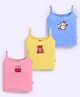 MOONKIDS 100% Cotton Knit Pack Of 3 Sleeveless Cherries & Bird Printed Camisoles - Pink Yellow & Deep Blue