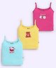 MOONKIDS 100% Cotton Knit Pack Of 3 Sleeveless Donuts & Cat Printed Camisoles - Blue Fuchsia & Yellow