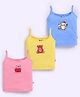 MOONKIDS 100% Cotton Knit Pack Of 3 Sleeveless Bird & Cherries Printed Camisoles - Yellow Deep Blue & Pink