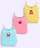 MOONKIDS 100% Cotton Knit Pack Of 3 Sleeveless Cat & Cherries Printed Camisoles - Blue Yellow & Pink