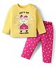 Doodle Poodle 100% Cotton Knit Full Sleeves Nightsuit Bunny & Polka Dot Print  - Yellow & Dark Pink