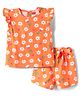 Babyhug Cotton Knit Half Sleeves Shorts Night Suit With  Floral Print - Orange