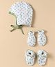 OHMS Single Jersey Knit Knotted Caps Mitten & Booties with Heart Print Light Green & White - Diameter 17 cm