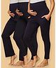 The Mom Store Cotton Solid Maternity Trackpants Leggings & Joggers Set - Navy Blue
