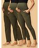 The Mom Store Cotton Solid Maternity Trackpants Leggings & Joggers Set - Olive Green