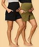 The Mom Store Cotton Pack Of 2 Solid Maternity Shorts - Black & Olive Green