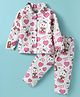 Doodle Poodle 100% Cotton Knit Full Sleeves Co-ords Front Open Night Suit with Bear Print - White