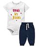 Zeezeezoo 100% Cotton Half Sleeves Bua Ki Jaan Text Printed Onesie With Joggers Set - White & Navy Blue