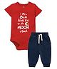 Zeezeezoo 100% Cotton Half Sleeves My Bua Loves Me To The Moon & Back Text Printed Onesie With Joggers Set - Red & Navy Blue