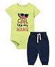 Zeezeezoo 100% Cotton Half Sleeves Cool Like My Mamu Text Printed Onesie With Joggers Set - Neon & Navy Blue