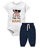 Zeezeezoo 100% Cotton Half Sleeves Cool Like My Mamu Text Printed Onesie With Joggers Set - White & Navy Blue