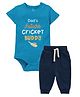 Zeezeezoo 100% Cotton Cricket Theme Half Sleeves Dads Future Cricket Buddy Text Printed Onesie With Joggers Set -  Navy & Blue