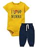 Zeezeezoo Mother Theme 100% Cotton Half Sleeves Onesie & Joggers Set With I Love Mumma Text Printed - Yellow & Navy Blue