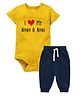 Zeezeezoo 100% Cotton Half Sleeves I Love Nana & Nani Text Printed Onesie With Joggers Set - Yellow & Navy Blue