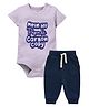 Zeezeezoo 100% Cotton Fathers Day Theme Half Sleeves Mein Hu Papa Ki Carbon Copy Text Printed Onesie With Joggers Set - Lilac & Navy Blue