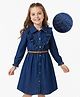 Hola Bonita Cotton Woven Full Sleeves Denim Shirt Dress With Belt - Blue