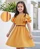 Hola Bonita Knit Half Flutter Sleeves Solid Colour Textured Fabric Dress With Belt - Yellow