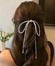 Ziory Pearls Embellished Bow Designed Beaded Hair Clip - White