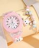 Ziory Bunny Designed Analog Watch With Beaded Bracelet Combo Set - Baby Pink
