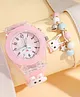 Ziory Bunny Designed Analog Watch With Beaded Bracelet Combo Set - Baby Pink