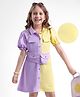 Hola Bonita Knit Half Puffed Sleeve Textured Fabric Solid Color Collared Dress  with Attached Waist Bag - Lavender