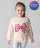 Bonfino 100% Cotton Knit Full Sleeves Pullover Sweater With Sequin Bow Embroidery - White