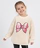 Bonfino 100% Cotton Knit Full Sleeves Pullover Sweater With Sequin Bow Embroidery - White