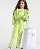 OLLINGTON ST. Cotton Co-Ord Set of Full Sleeves Hooded Jacket & Joggers With Inner Tee with Print - Neon Green