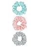 Aye Candy Set Of 3 Rhinestones Embellished Scrunchies - Pink Teal & Grey