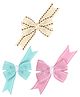 Aye Candy Set Of 3 Threadwork Bow Designed Hair Clips - Pink Teal & Cream