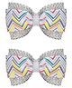 Aye Candy Bow Applique Detailed & Chevron Designed Alligator Hair Clips - Grey