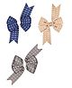 Aye Candy Set Of 3 Bow Applique Detailed Polka Dots Designed Hair Alligator Clips - Navy Blue Gold & Grey