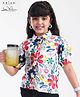 Arias Cotton Woven Half Balloon Sleeves Top with Floral Print - White