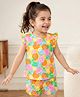 Babyhug Cotton Knit Frill Sleeves Shorts Night Suit With Tropical Theme Print - Multicolour