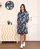 MomToBe Rayon Three Fourth Sleeves Abstract Printed Maternity Dress With Nursing Access - Oxford Blue