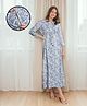 MomToBe Rayon Three Fourth Sleeves Floral Printed Maternity Dress With Nursing Access - Sapphire Blue